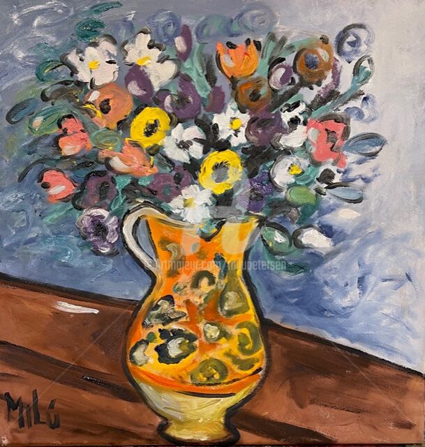 Картина под названием "yellow vase" - Milu Petersen, Подлинное произведение искусства, Акрил