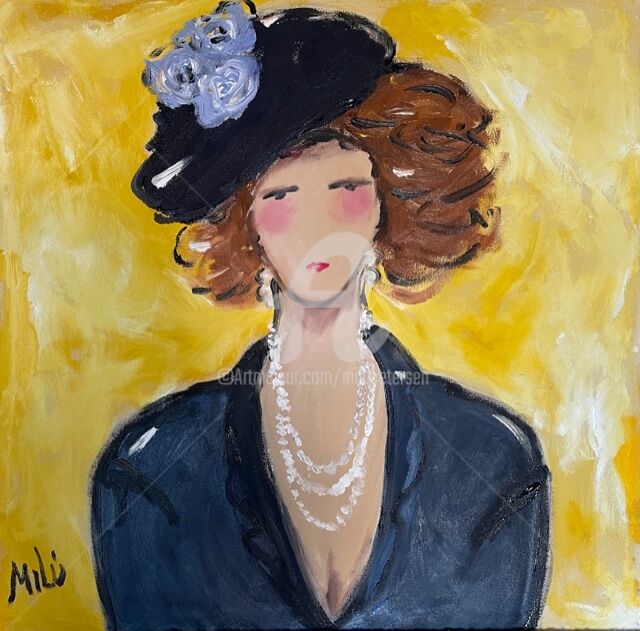 Картина под названием "senhora de chapéu p…" - Milu Petersen, Подлинное произведение искусства, Акрил