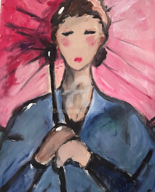 Pittura intitolato "umbrella woman" da Milu Petersen, Opera d'arte originale, Acrilico