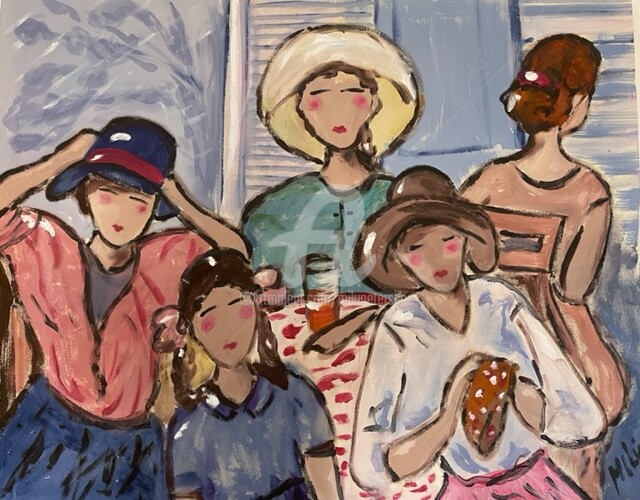 Peinture intitulée "group of women" par Milu Petersen, Œuvre d'art originale, Acrylique
