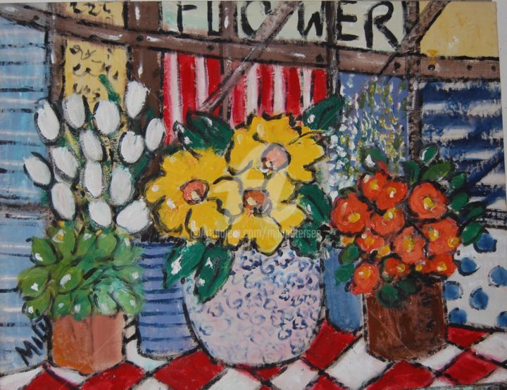 Pintura intitulada "flower shop" por Milu Petersen, Obras de arte originais