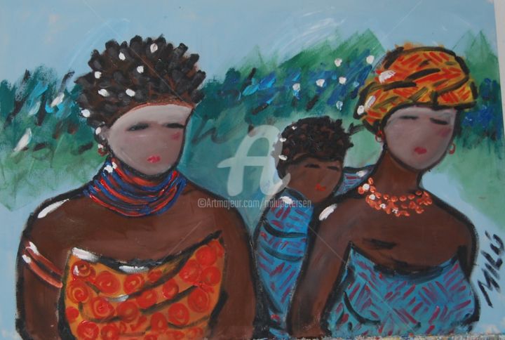 Peinture intitulée "mulheres africanas" par Milu Petersen, Œuvre d'art originale