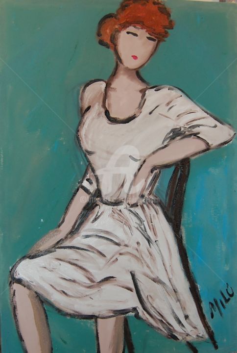 Pintura titulada "mulher sentada" por Milu Petersen, Obra de arte original