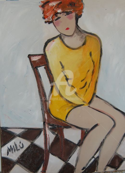 Картина под названием "mulher com vestido…" - Milu Petersen, Подлинное произведение искусства