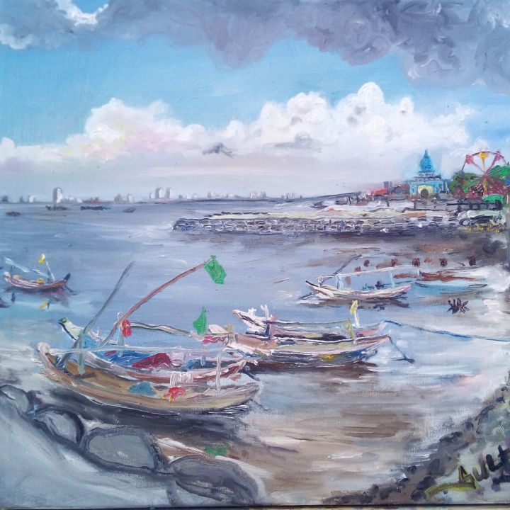 Malarstwo zatytułowany „Kwanyar beach” autorstwa Mim Sulthoni, Oryginalna praca, Olej
