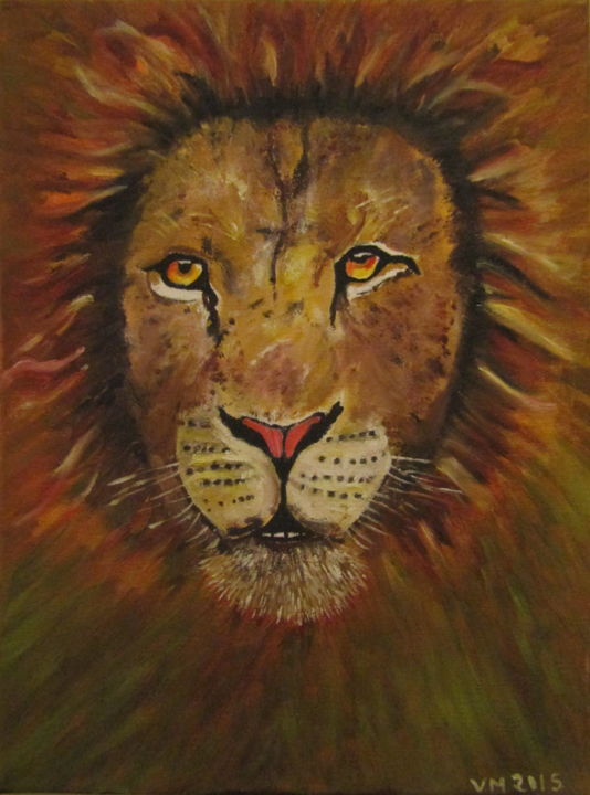 Peinture intitulée "Simba, le Roi Lion" par Mireille Alberi, Œuvre d'art originale, Huile