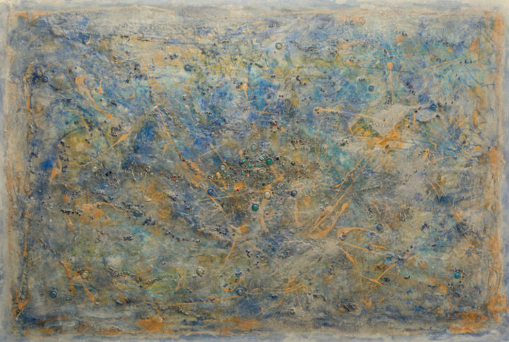 Ζωγραφική με τίτλο "Sparkling Blue" από Mimi Bastos, Αυθεντικά έργα τέχνης, Ακρυλικό Τοποθετήθηκε στο Ξύλινο πάνελ