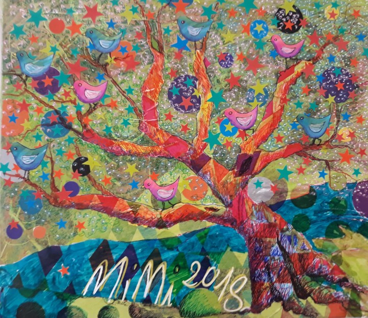 Dessin intitulée "Rebrouss'arbre" par Mimi Bressot, Œuvre d'art originale, Stylo à bille