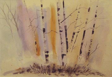 Картина под названием "Grove of Birches" - Carol Hare, Подлинное произведение искусства