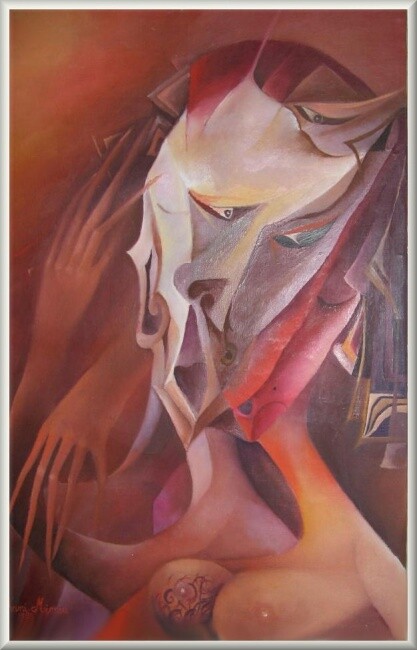 Peinture intitulée "Etreinte" par Mimia Lichani, Œuvre d'art originale