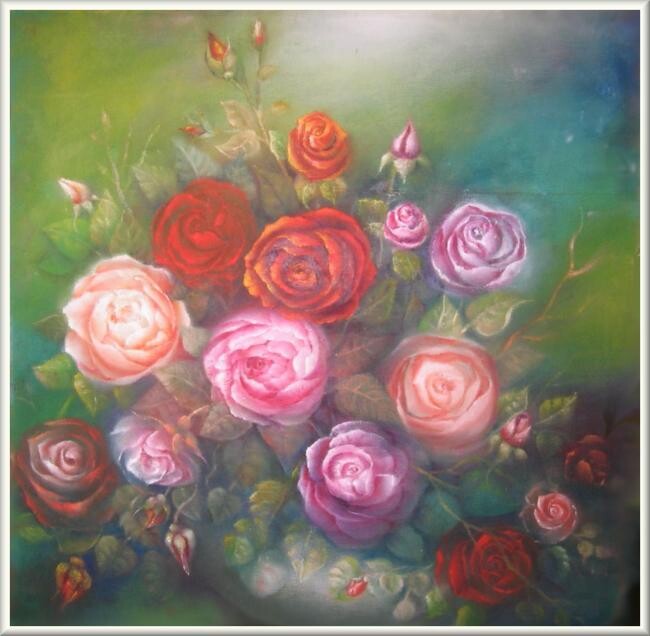 Ζωγραφική με τίτλο "Les roses" από Mimia Lichani, Αυθεντικά έργα τέχνης