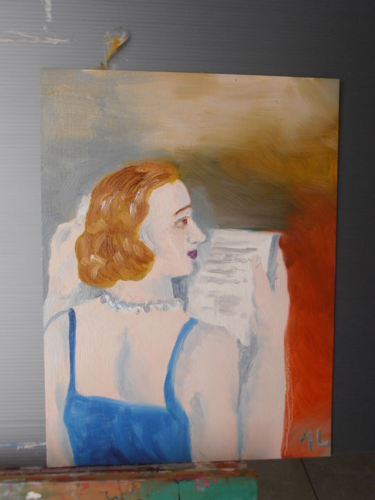 Painting titled "Donna che legge" by Rosalind, Original Artwork