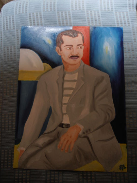 Painting titled "Uomo su sfondo blu…" by Rosalind, Original Artwork