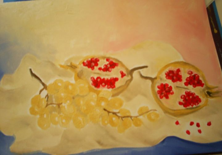 Painting titled "Melograno e uva" by Rosalind, Original Artwork
