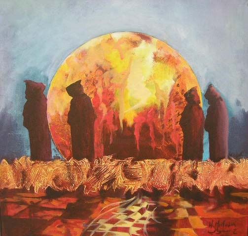 Peinture intitulée "Rencontre de sages-1" par Hassane Mimouni, Œuvre d'art originale