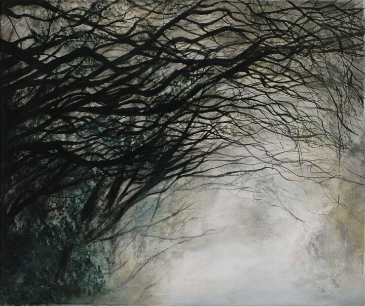 Peinture intitulée "Forêt noire" par Min Brault, Œuvre d'art originale, Acrylique