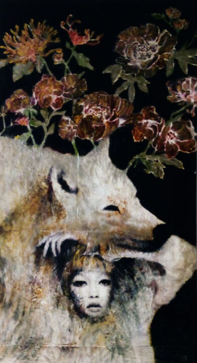 Pintura titulada "I'm the wolf" por Mina, Obra de arte original, Acrílico Montado en Panel de madera