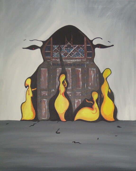 Peinture intitulée "La porte et les fem…" par Mina, Œuvre d'art originale, Acrylique