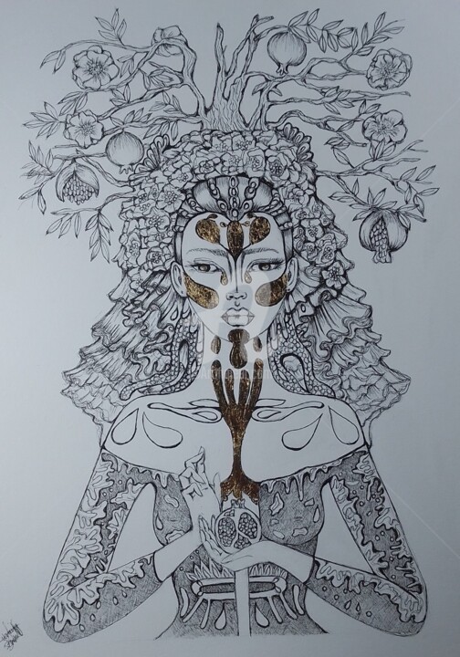Drawing titled "Ishtar" by Mina B, Original Artwork, Pigments