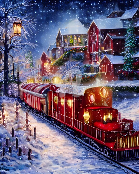 Arte digitale intitolato "Christmas train" da Mina Nakamura, Opera d'arte originale, Pittura digitale