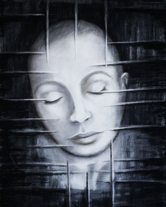 Рисунок под названием "Résilience..." - Mina Saouti, Подлинное произведение искусства, Древесный уголь
