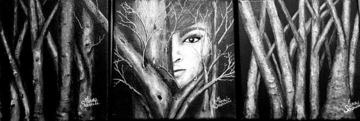 Картина под названием "Derrière les arbres…" - Mina Saouti, Подлинное произведение искусства, Акрил