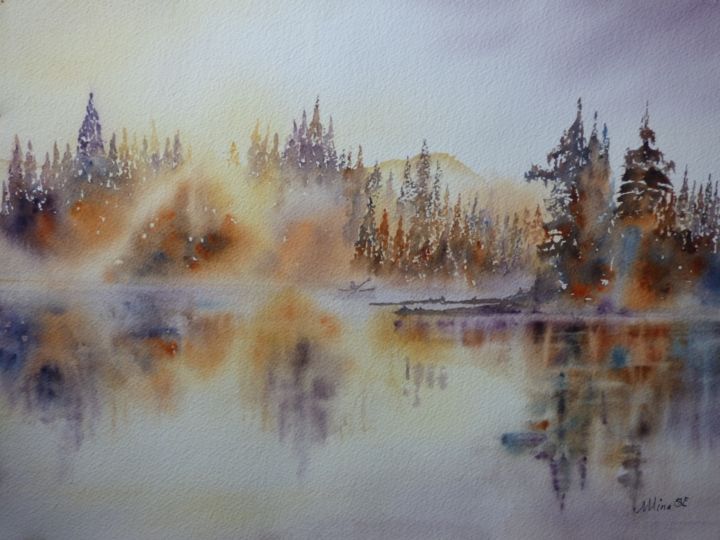 Peinture intitulée "brume automnale" par Mina Minakoirel, Œuvre d'art originale, Aquarelle