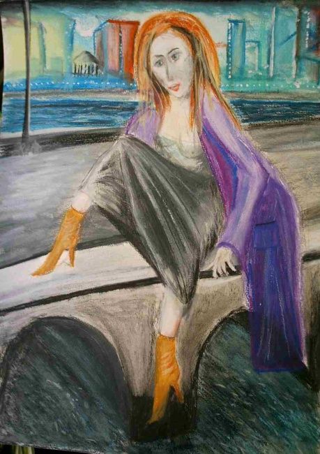 Peinture intitulée "femme solitaire" par Yanick Douet, Œuvre d'art originale