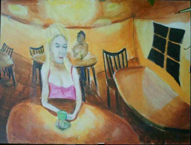 Painting titled "femme dans un bar" by Yanick Douet, Original Artwork