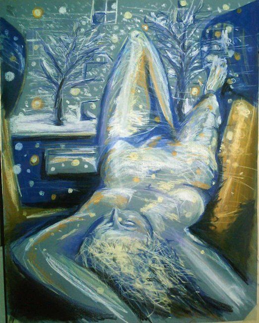 Painting titled "FEMME DANS TRAIN" by Yanick Douet, Original Artwork
