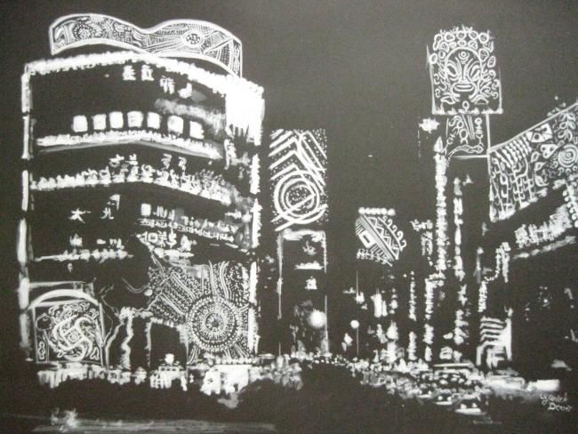 Peinture intitulée "Shibuya, Tokyo" par Yanick Douet, Œuvre d'art originale
