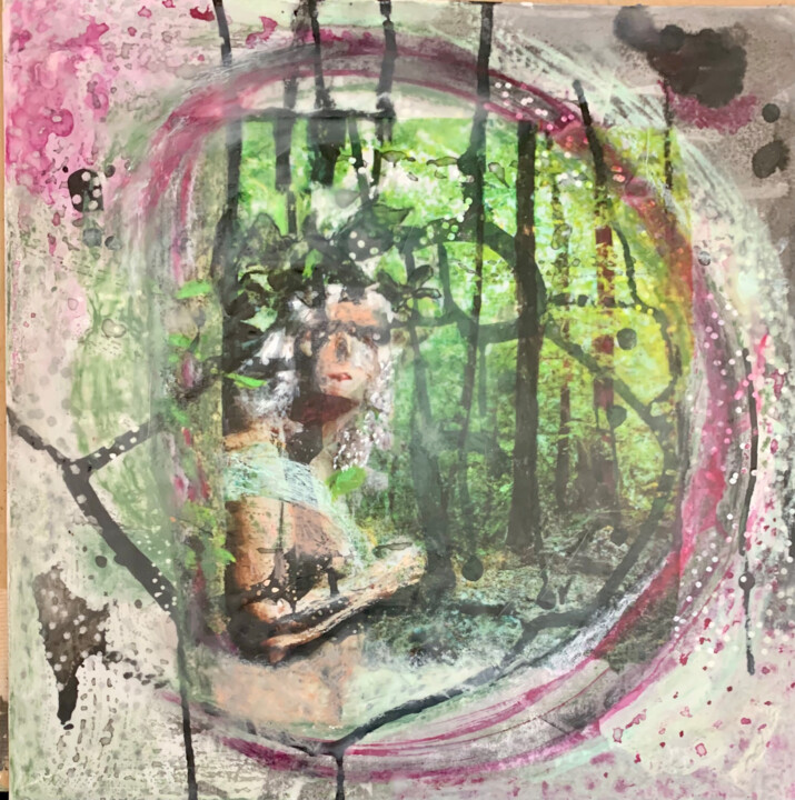 Painting titled "The Woods Between" by Mindy Tillery, Original Artwork, Encaustic Mounted on Wood Panel