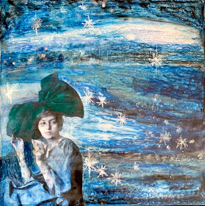 Painting titled "Sippin' Tea By The…" by Mindy Tillery, Original Artwork, Encaustic Mounted on Cardboard