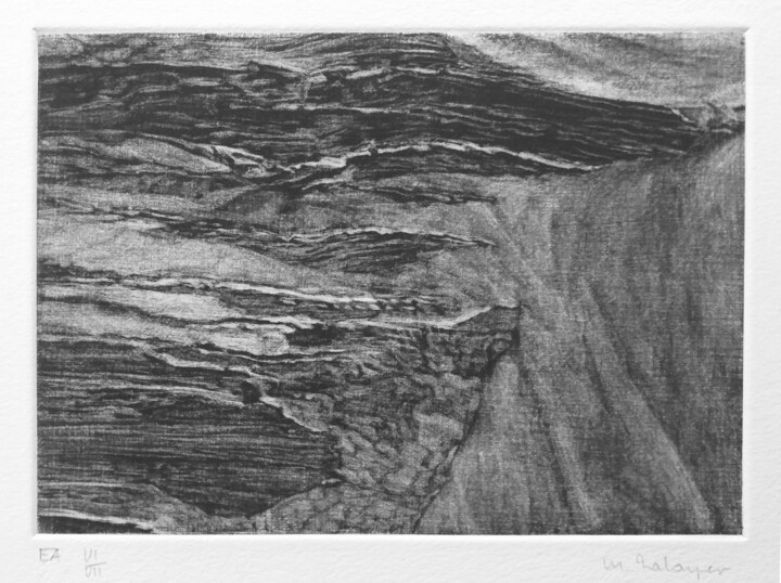 Gravures & estampes intitulée "Le sable se couche…" par Mine Palayer, Œuvre d'art originale, Gravure