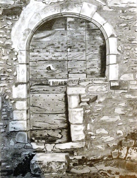 Drawing titled "Porte de campagne" by Muriel.B, Original Artwork, Pencil