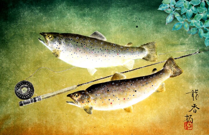 Pittura intitolato "brown-trout..jpg" da Mineo Yamamoto, Opera d'arte originale, Olio