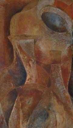 Painting titled "Figura con Jarrones" by Alicia Miner, Original Artwork, Oil