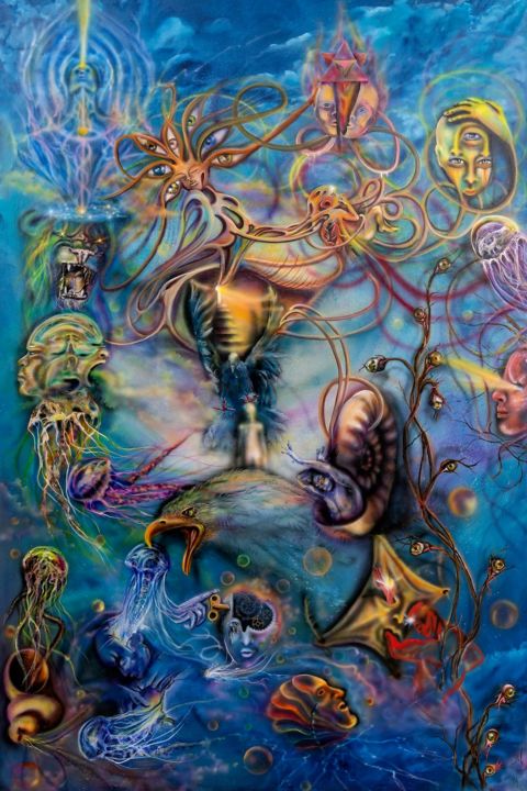 Malerei mit dem Titel "La clé de l’Univers" von Ekaterina Cherkasova, Original-Kunstwerk, Airbrush