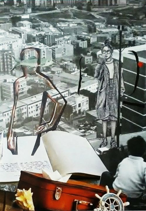 Colagens intitulada "Barcelona 1960" por Richard Minguell, Obras de arte originais