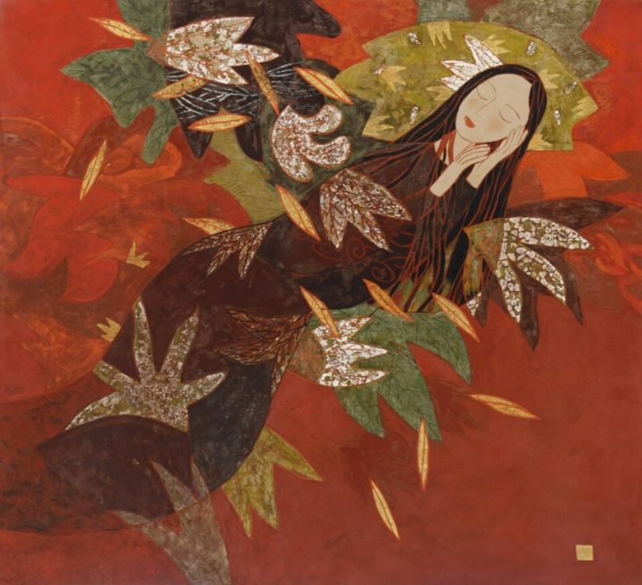 Schilderij getiteld "La jolie fille dorm…" door Minh Mtv, Origineel Kunstwerk