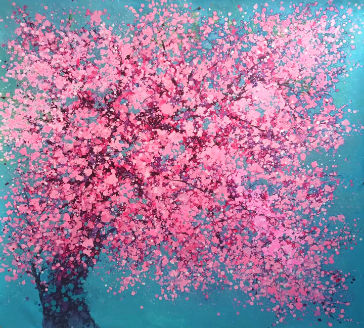 Malerei mit dem Titel "Cherry blossoms blo…" von Minh Phuong Hoang Thi, Original-Kunstwerk, Acryl