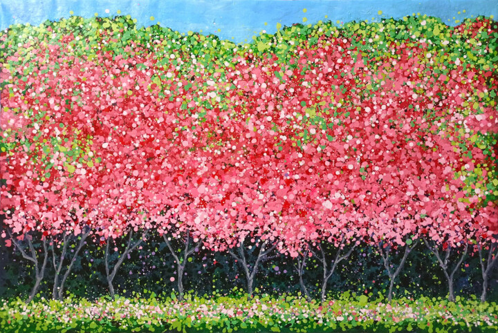 Painting titled "Cherry blossoms blo…" by Minh Phuong Hoang Thi, Original Artwork, Acrylic