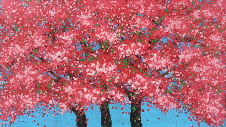 Schilderij getiteld "Japan spring" door Minh Phuong Hoang Thi, Origineel Kunstwerk, Acryl