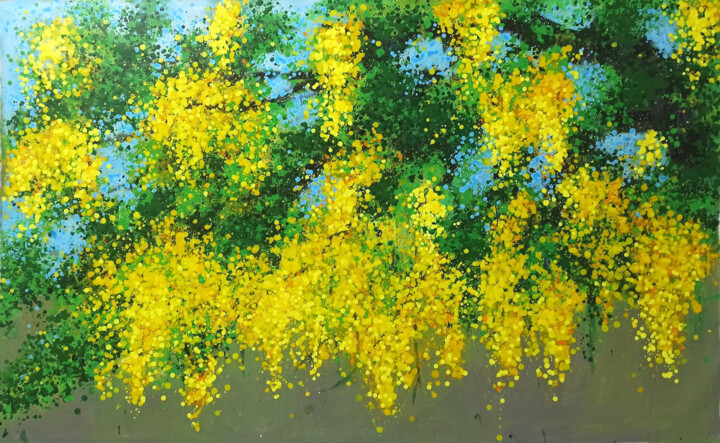 Painting titled "golden scorpion flo…" by Minh Phuong Hoang Thi, Original Artwork, Acrylic
