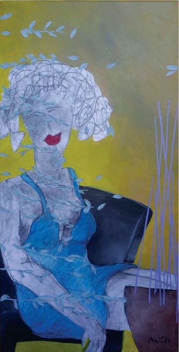 Pintura titulada "La robe bleue" por Minhtran, Obra de arte original