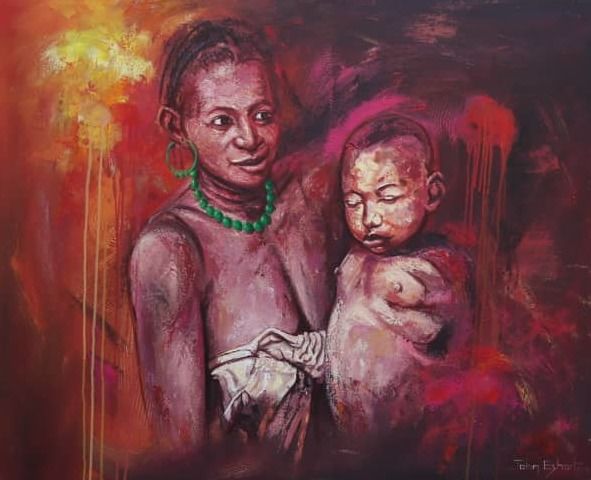 Peinture intitulée "L'amour d'une mère" par Daniel Aka, Œuvre d'art originale, Acrylique
