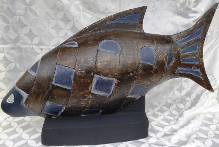 Sculpture intitulée "Le poisson" par Miodrag Dz, Œuvre d'art originale, Pâte polymère