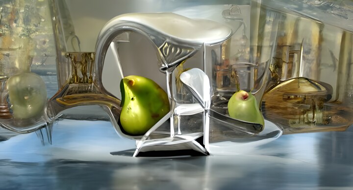 Digitale Kunst mit dem Titel "Poire sur le verre" von Miodrag Dz, Original-Kunstwerk, Digitale Malerei
