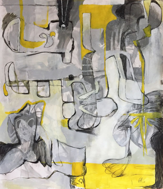 Painting titled "Abstraction in Yell…" by Michael Ioffe, Original Art,
