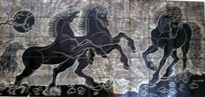 Pittura intitolato "chevaux-en-coleres.…" da Monette O'Neill, Opera d'arte originale, Altro